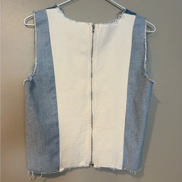 SEA new york distressed raw denim zip up sleeveless cami frayed hem - Picture 7 of 9